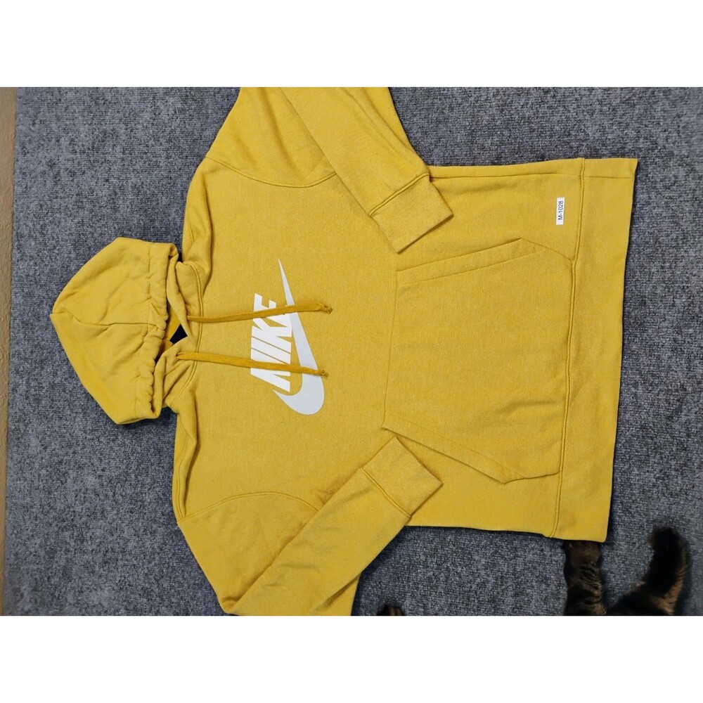 Nike Mens Large Yellow Pullover Hoodie Swoosh Logo Sweatshirt